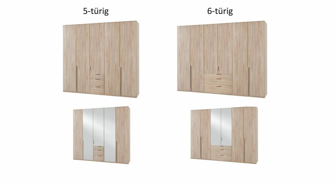 Drehtüren-Kleiderschrank Coreno Eiche Dekor mit Schubladen und Innenausstattung