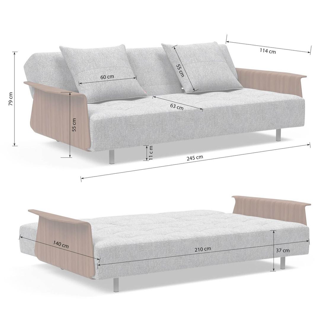 Schlafsofa Thando Webstoff mit Armlehnen 245x114x79 cm