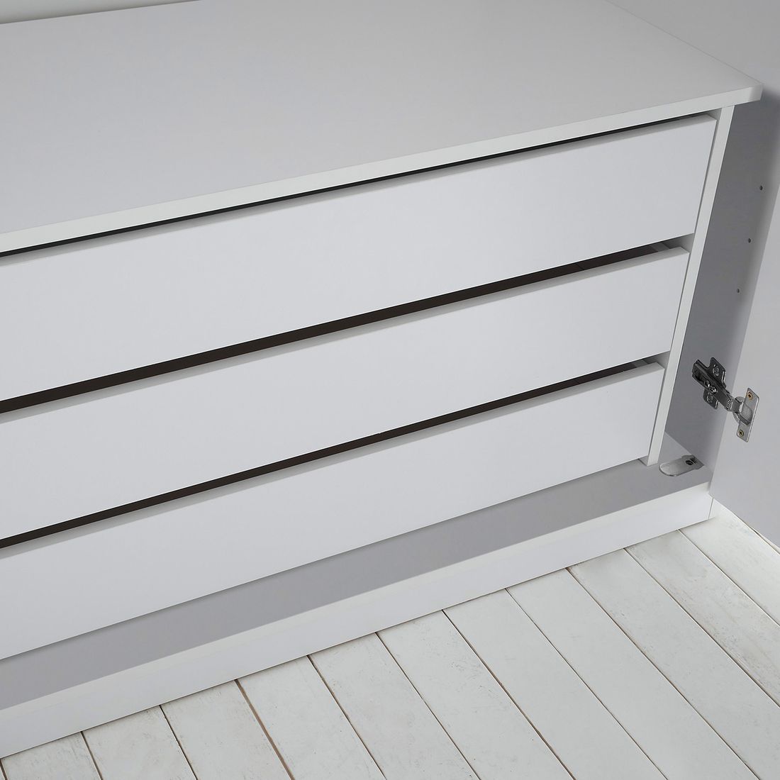 Drehtüren-Kleiderschrank Torvian 302x225cm mit Innenausstattung Weiß Hochglanz