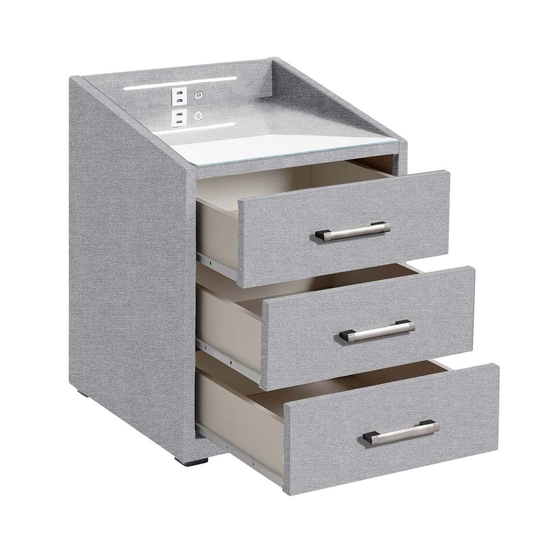 Polsternachttisch Bolton Webstoff H 61cm mit LED-Beleuchtung und USB-Anschluss