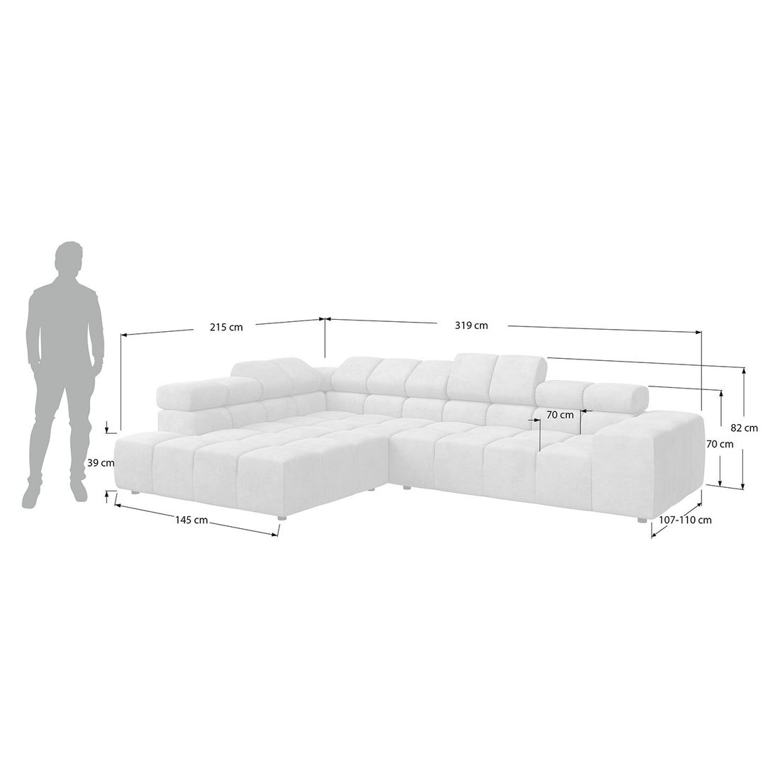 HOMELIV. Ecksofa Charlotta 319x215x82cm Velours