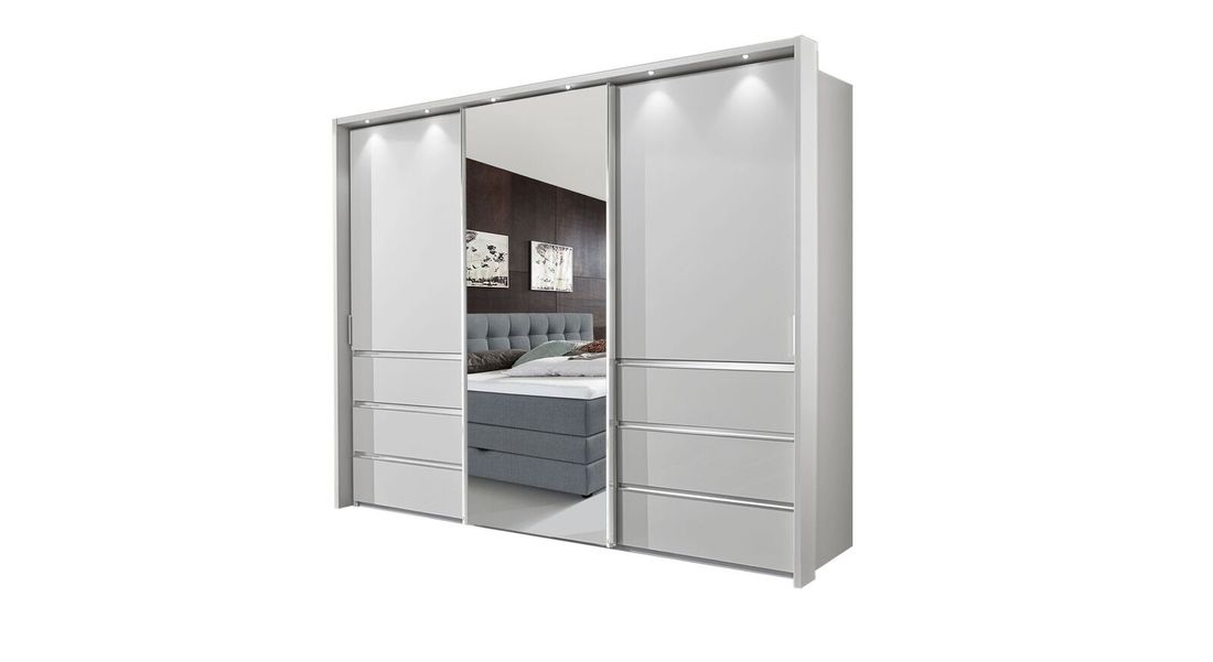 Schwebetüren-Kleiderschrank Tanaria mit Spiegel und Schubladen
