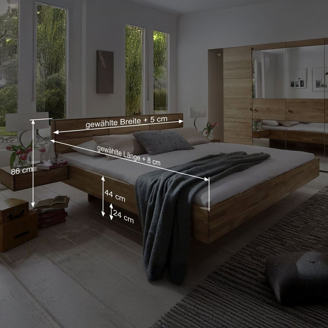 Bett Terrano Komfort Wildeiche Massivholz