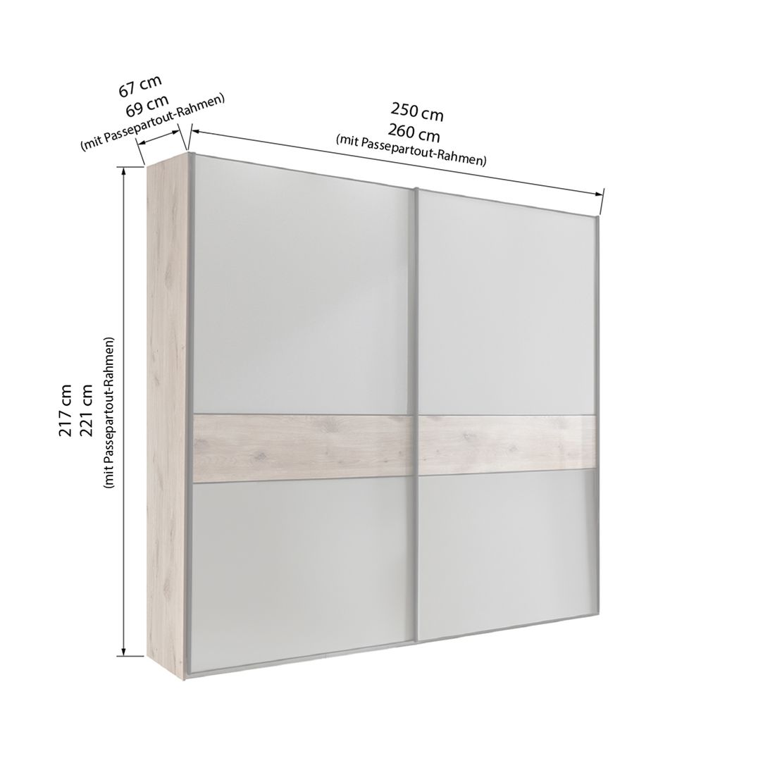 Schwebetüren-Kleiderschrank Carivon Eiche Dekor H 217cm