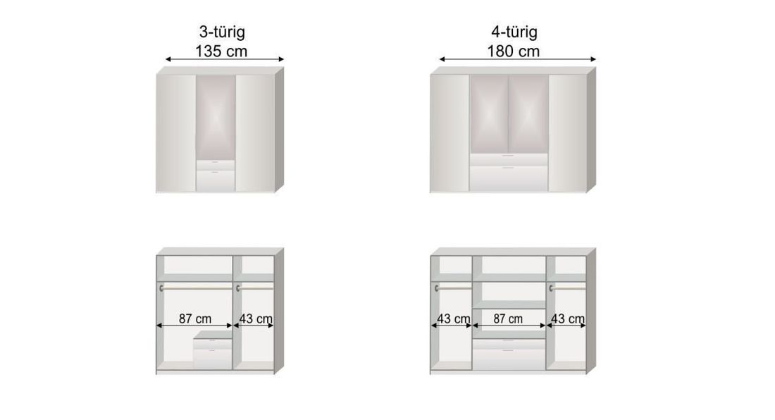 Drehtüren-Kleiderschrank Esperia mit Schubladen