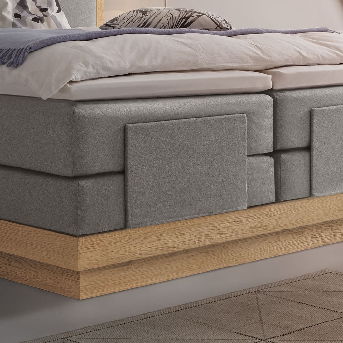 Hasena Boxspringbett Elegant elektrisch verstellbar Eiche Velours mit Kopfteil San Pietro