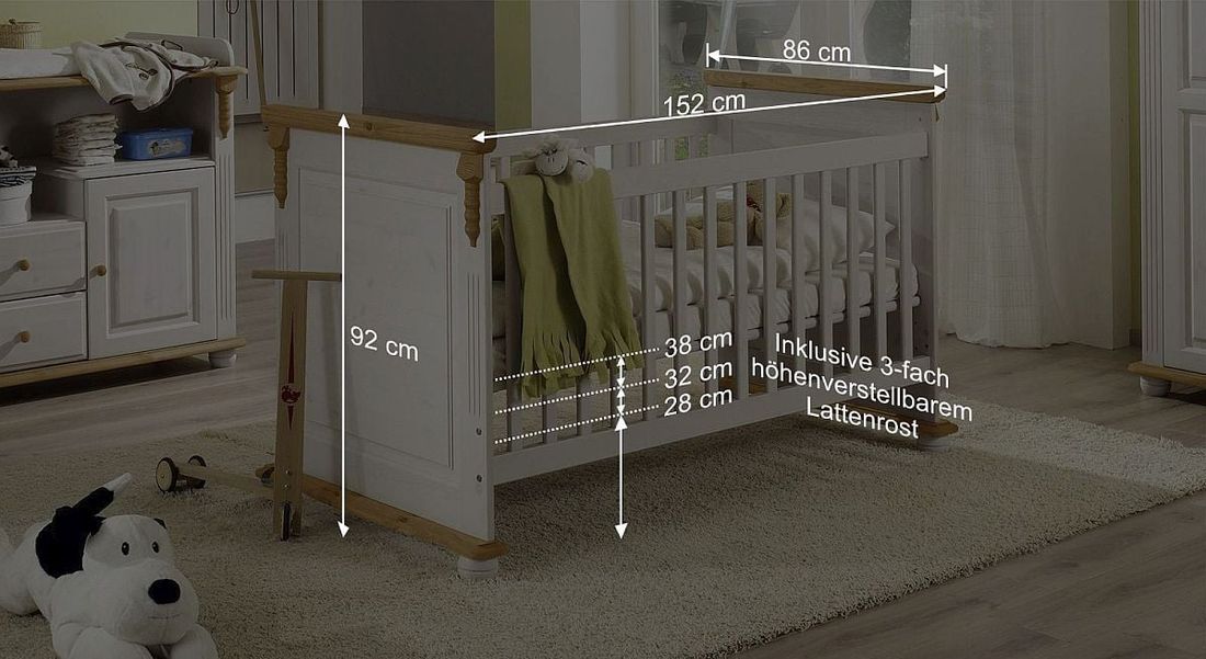 Babybett Countryside Kiefer Massivholz mit Lattenrost und Schlupfsprossen