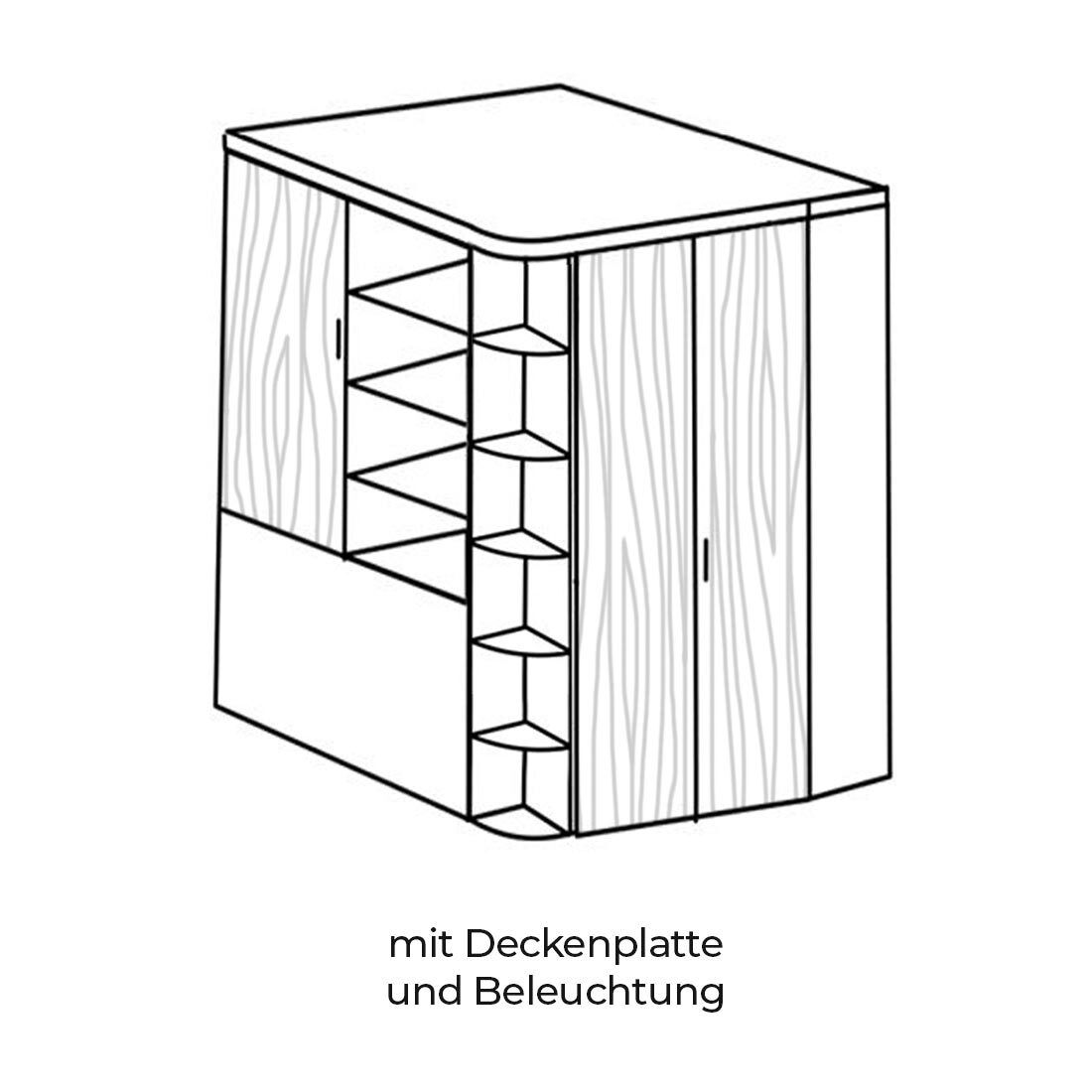 Eck-Kleiderschrank Solero begehbar mit Innenausstattung 124x201cm