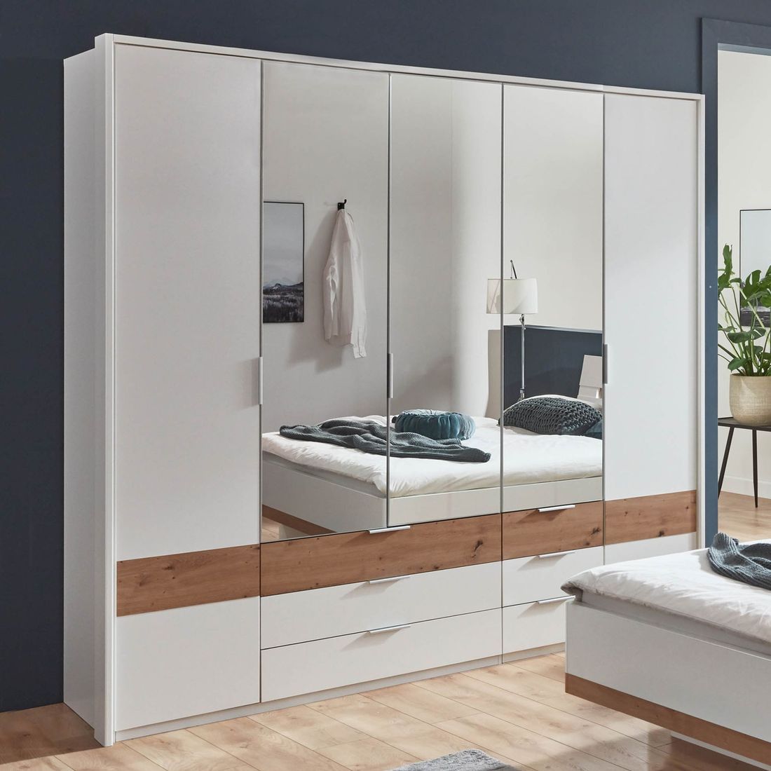 Drehtürenschrank Eluan mit Spiegel und Schubladen H 208cm