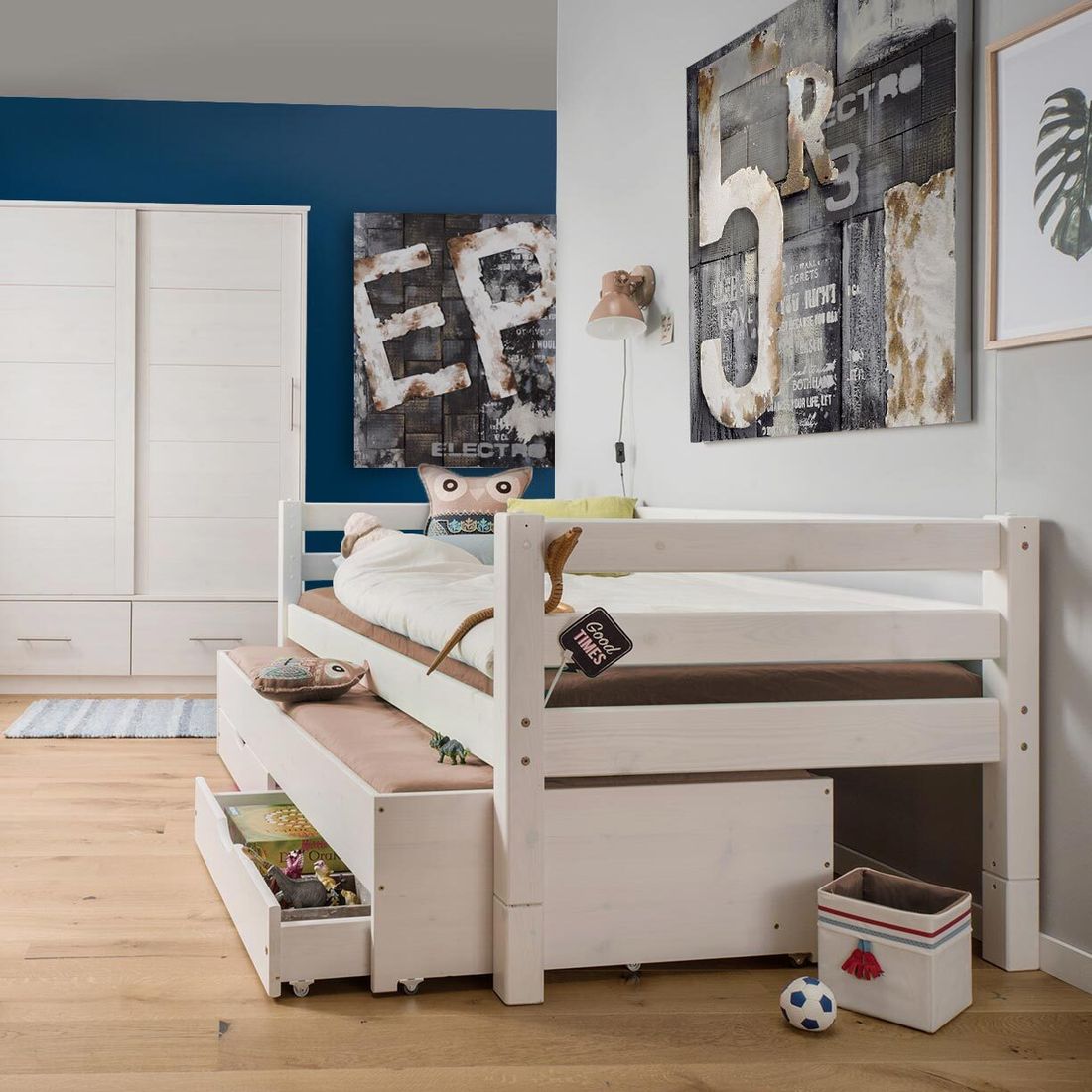 Ausziehbett Kids Paradise Kiefer Massivholz mit Lattenrost und Bettschublade 90x200cm