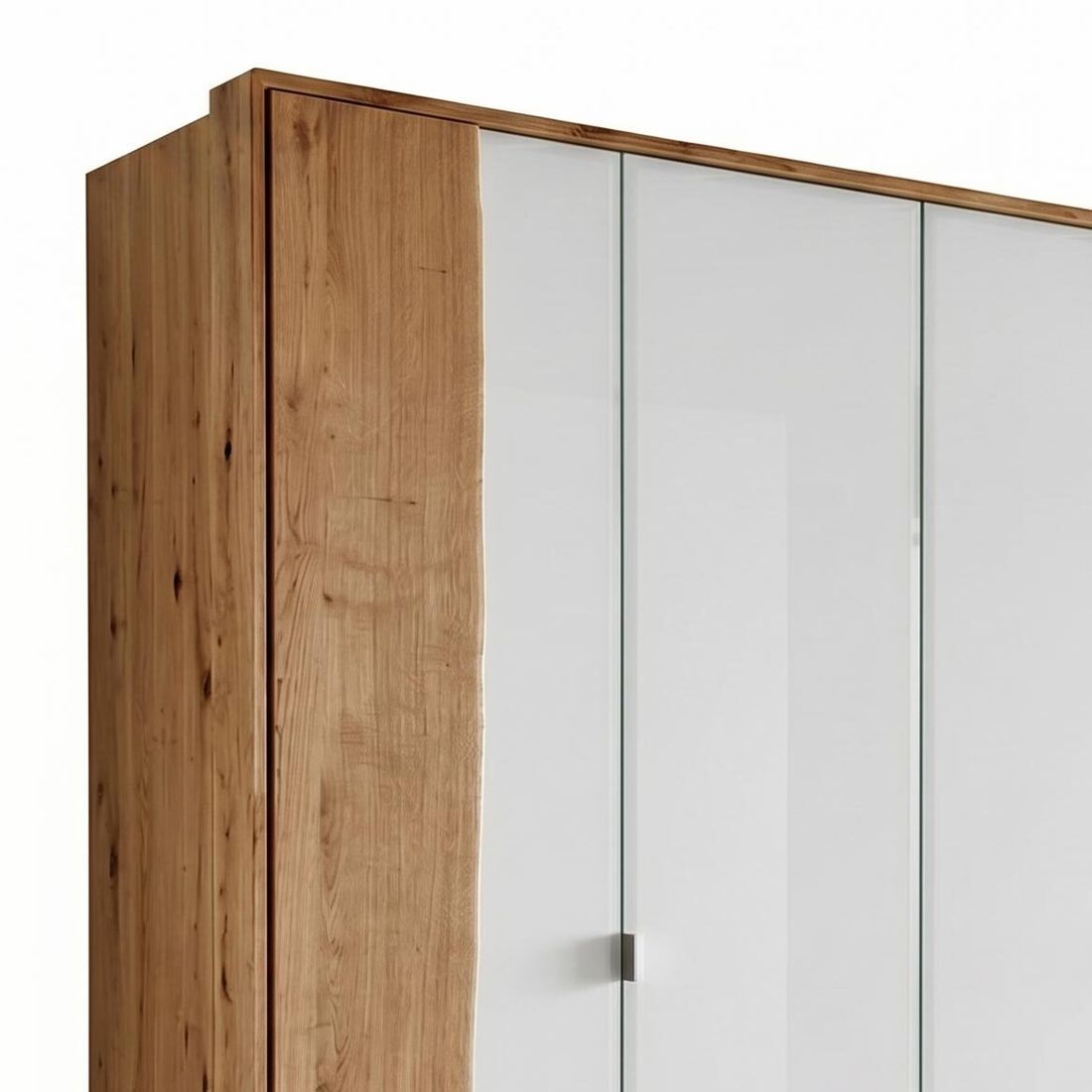 Drehtüren-Kleiderschrank Imst Wildeiche Massivholz mit Glasfront