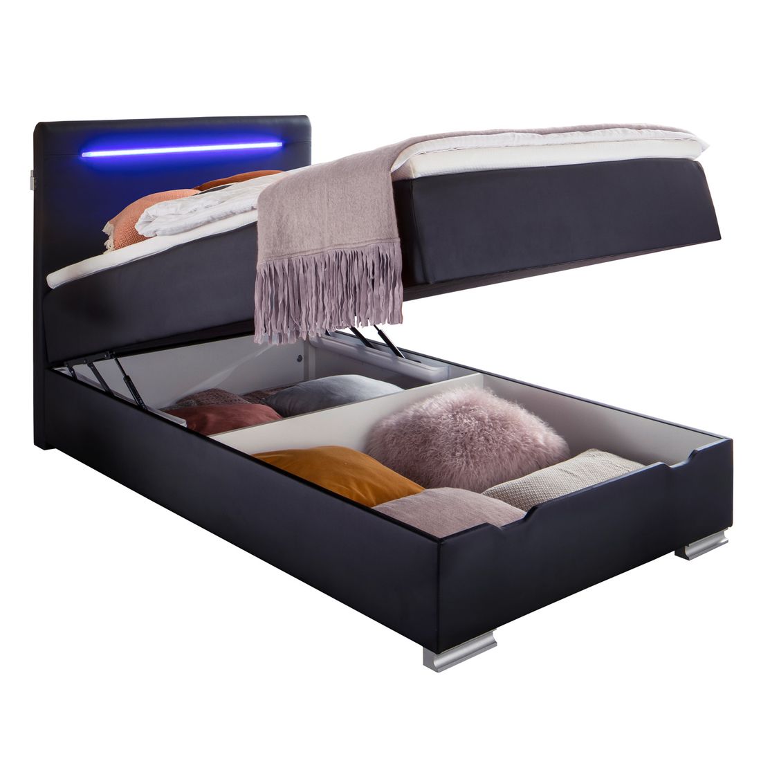 Boxspringbett Andrik Kunstleder mit Beleuchtung und Bettkasten