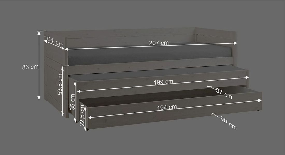 LIFETIME Kojenbett-Ausziehbett Original Kiefer Massivholz mit Lattenrost