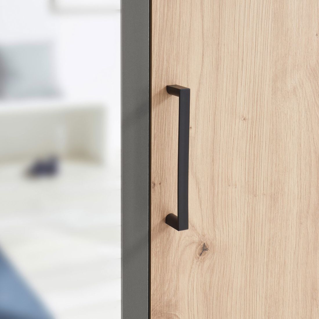 Drehtüren-Kleiderschrank Ponce Eiche Dekor mit Spiegel, Schubladen und Innenausstattung