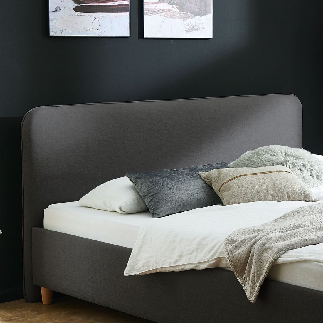 HOMELIV. Polsterbett Kannur Webstoff mit Bettkasten