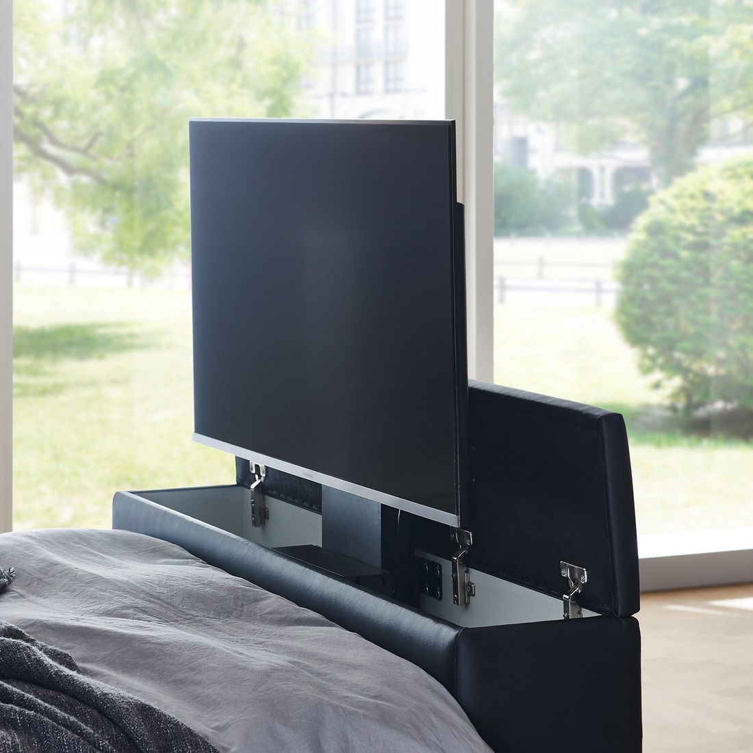 Boxspringbett Lucaro Kunstleder mit Beleuchtung und TV-Halterung