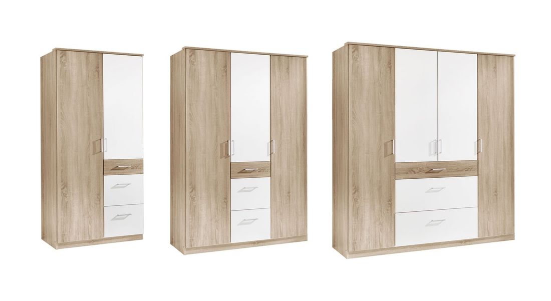 Drehtüren-Kleiderschrank Prea Eiche Dekor mit Schubladen