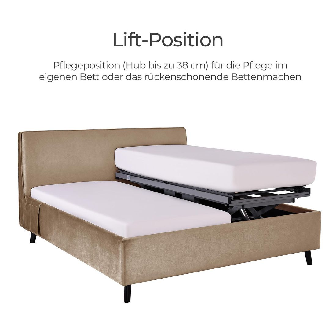 Polsterbett Thea Komfort Velours mit Pflegebett-Funktion und Lattenrost