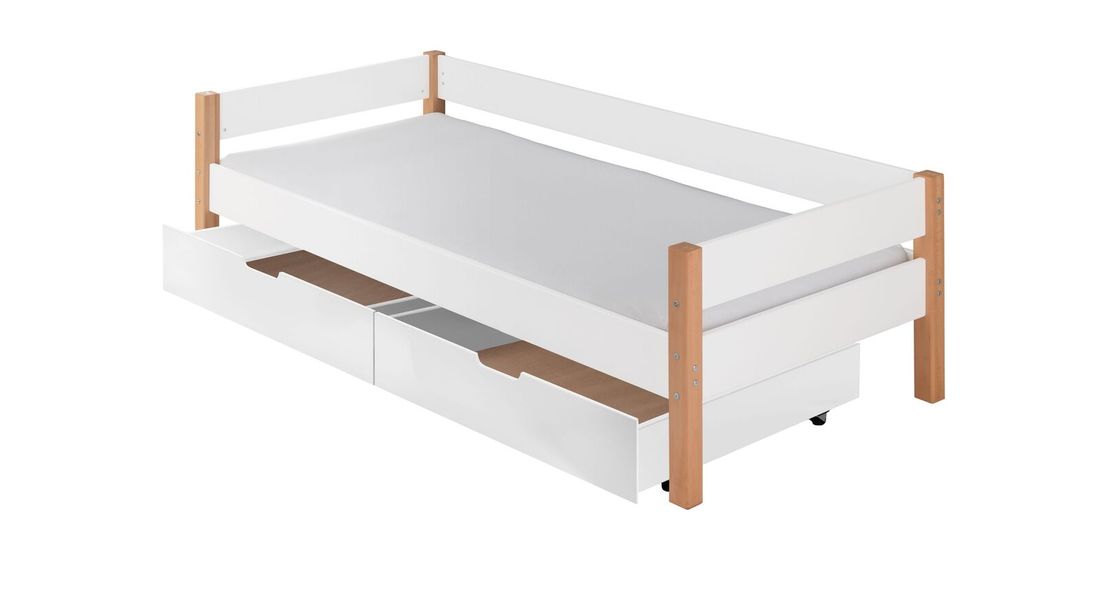 Bett Kids Nordic Buche teilmassiv mit Lattenrost und Schubkasten