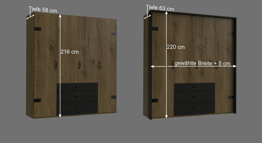 Drehtüren-Kleiderschrank Lakewood Eiche Dekor mit Schubladen