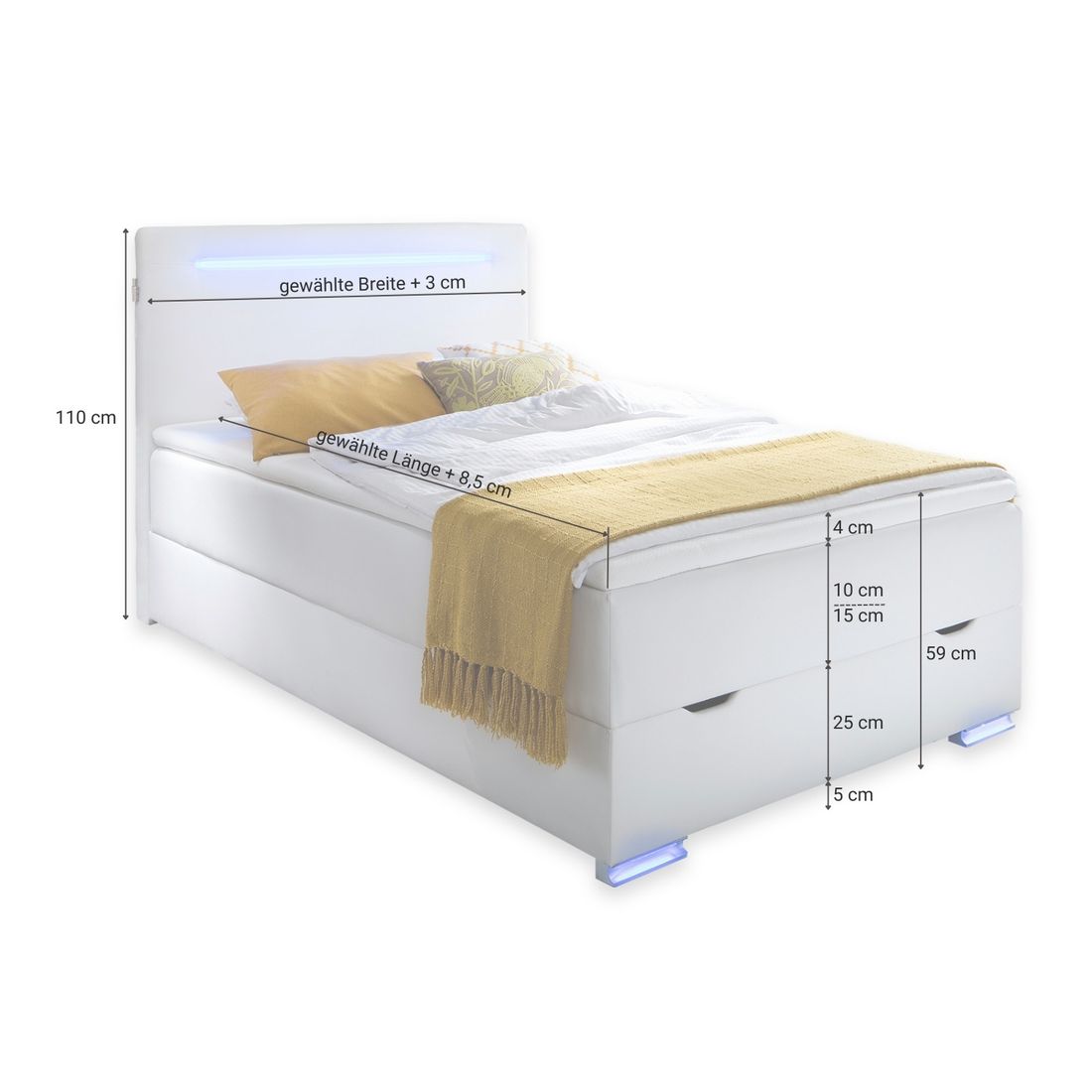 Boxspringbett Iniko Kunstleder mit Beleuchtung und Bettkasten