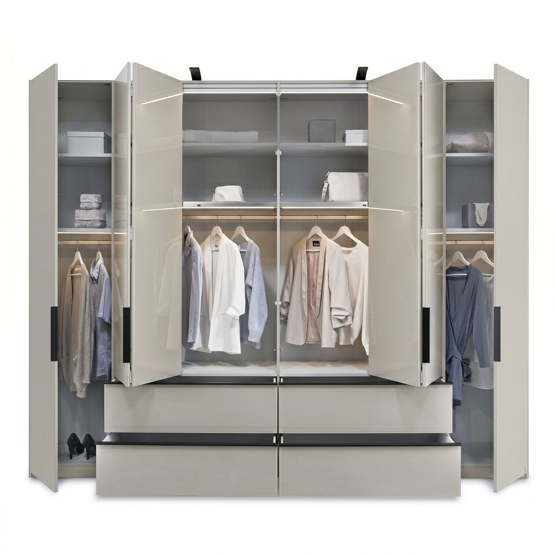 Musterring Falttüren-Kleiderschrank San Antonio mit Schubladen und Glasfront Champagner