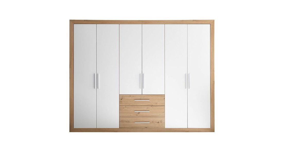Drehtüren-Kleiderschrank Ermua Eiche Dekor mit Schubladen