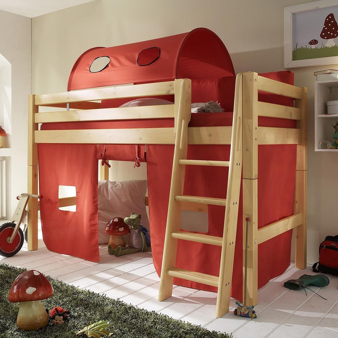 Midi-Hochbett Kids Paradise Kiefer Massivholz mit Lattenrost