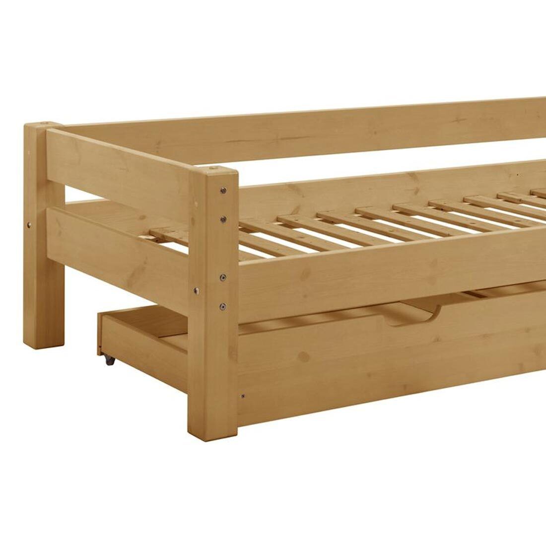 Bett Kids Fantasy Buche Massivholz mit Lattenrost und Schubkasten 90x200cm