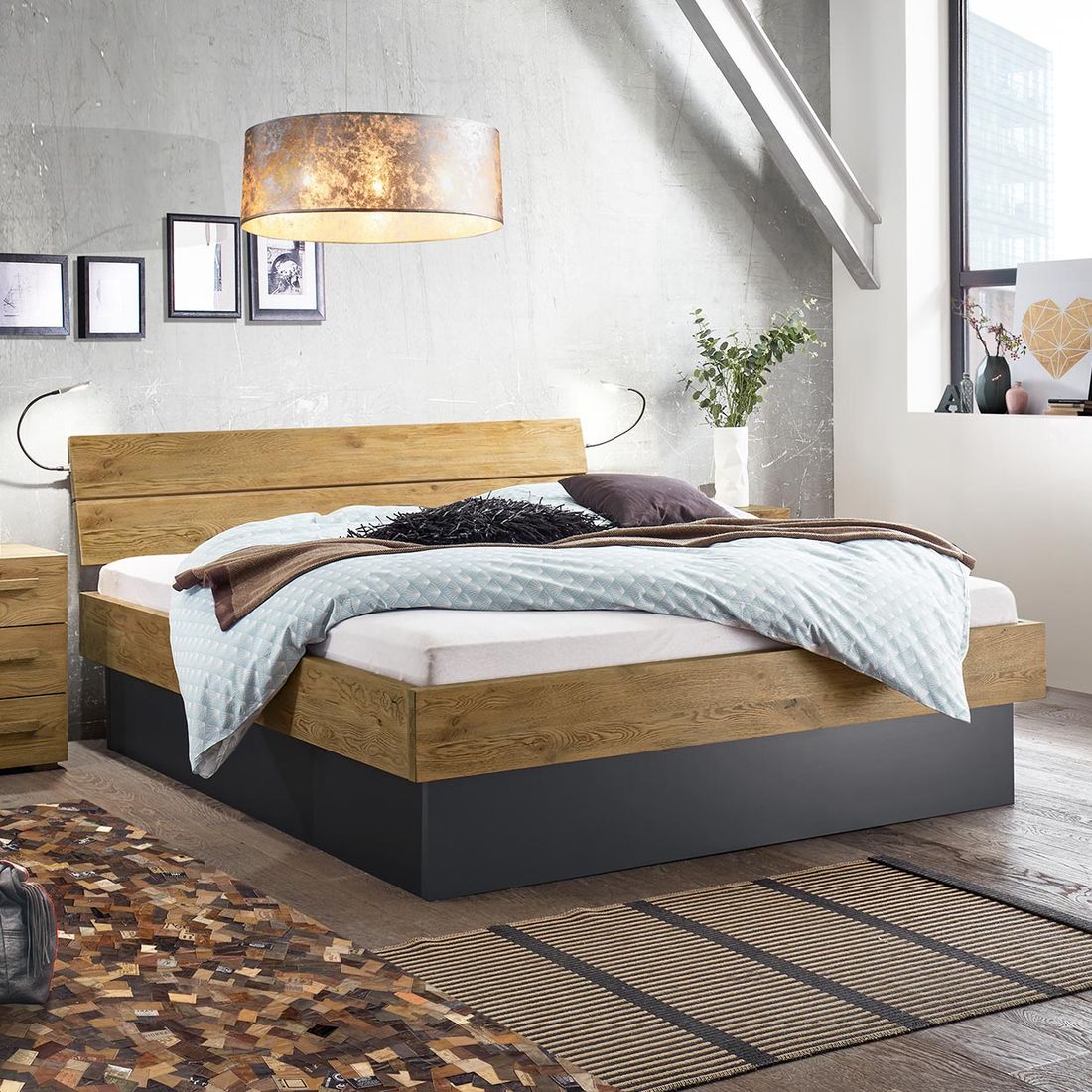 Bett Boa Vista Komfort Wildeiche Vintage Massivholz mit Bettkasten