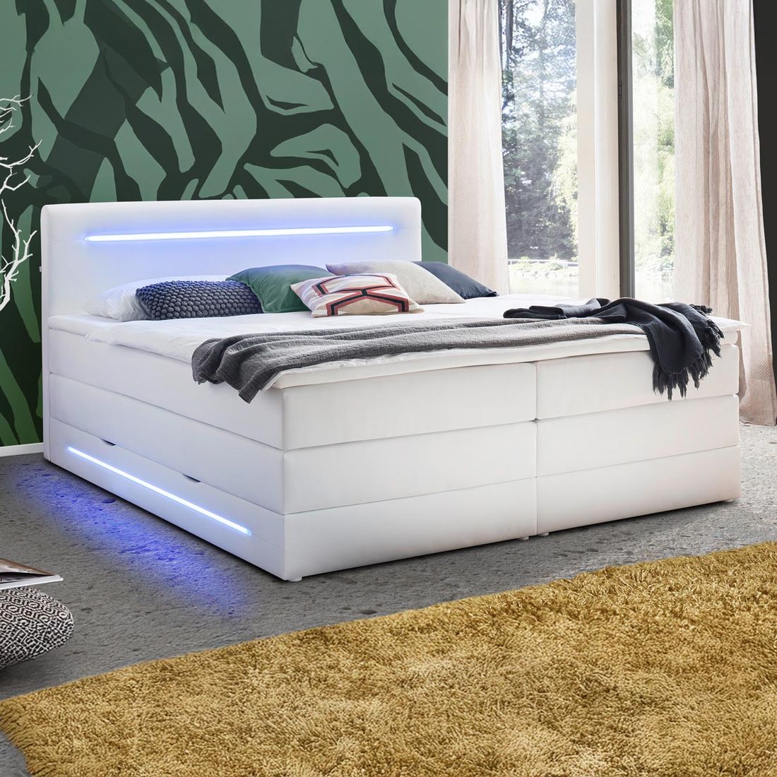 Boxspringbett Tarasco Kunstleder mit Beleuchtung und Bettkasten
