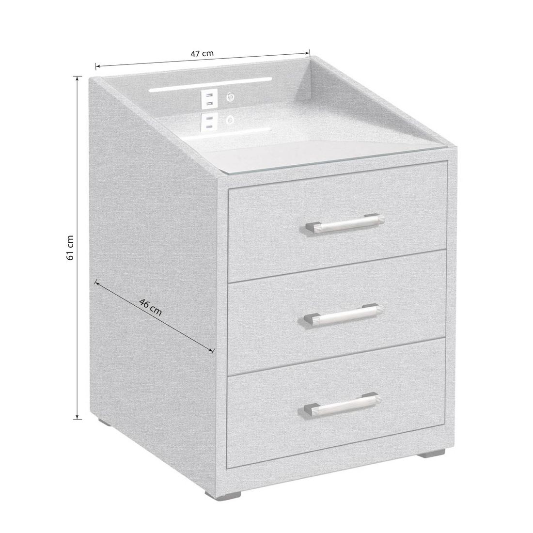 Polsternachttisch Bolton Webstoff H 61cm mit LED-Beleuchtung und USB-Anschluss