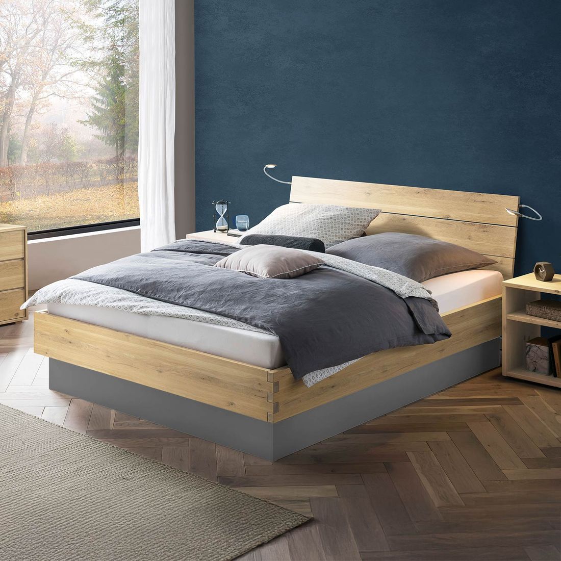 Bett Larus Komfort Wildeiche Massivholz mit Bettkasten