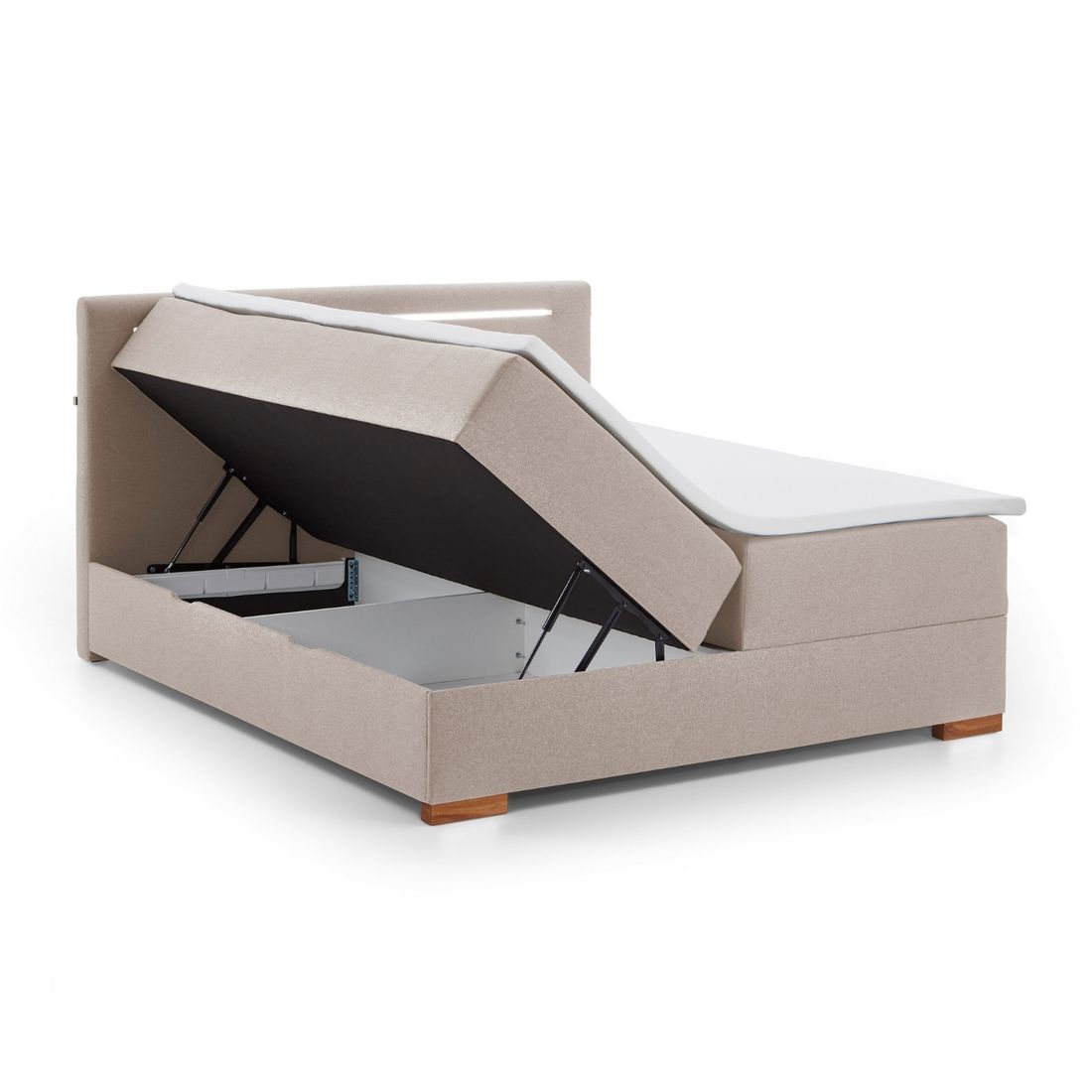 Boxspringbett Noar Webstoff mit Beleuchtung und Bettkasten