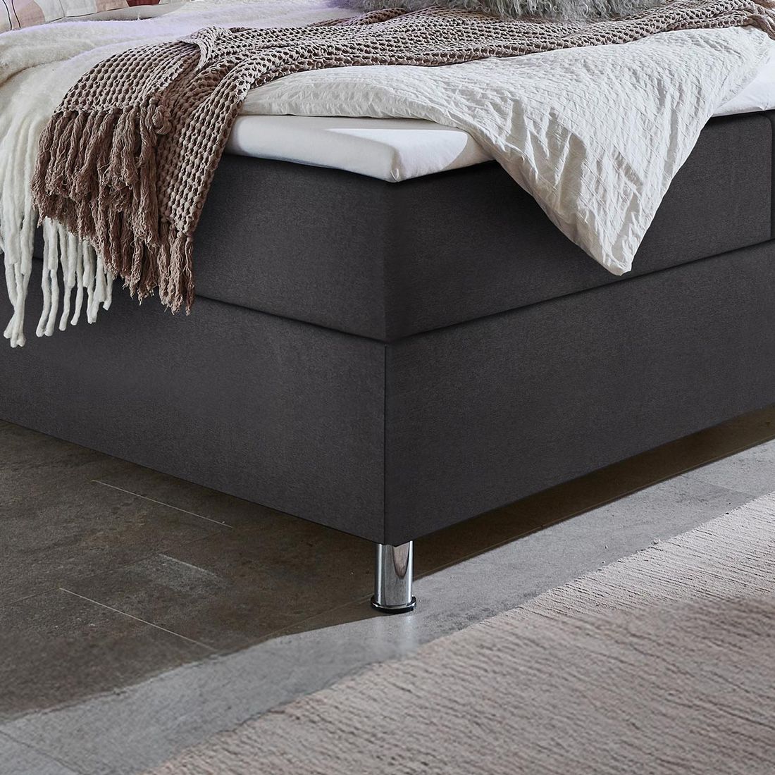 Boxspringbett Oritel Webstoff mit Beleuchtung und Bettkasten