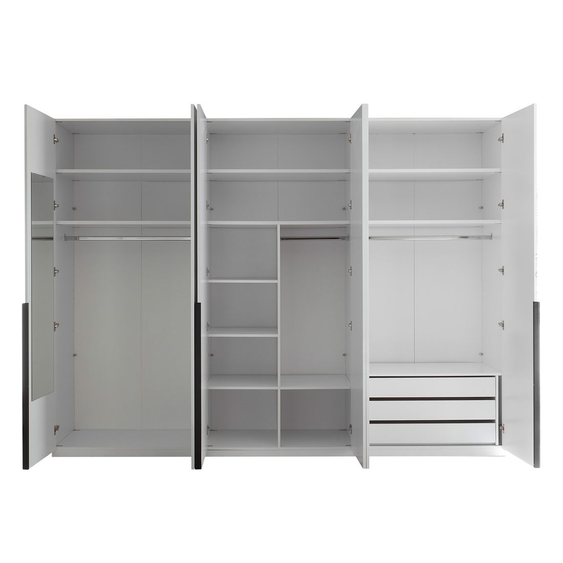 Drehtüren-Kleiderschrank Torvian 302x225cm mit Innenausstattung Weiß Hochglanz
