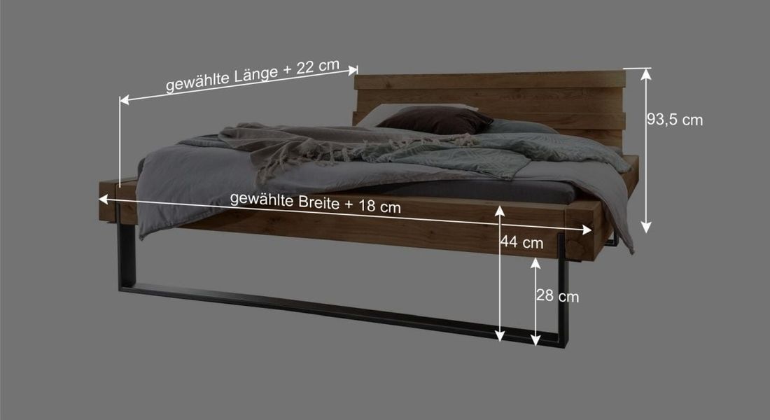 HOMELIV. Balkenbett Sao Komfort Wildeiche Massivholz