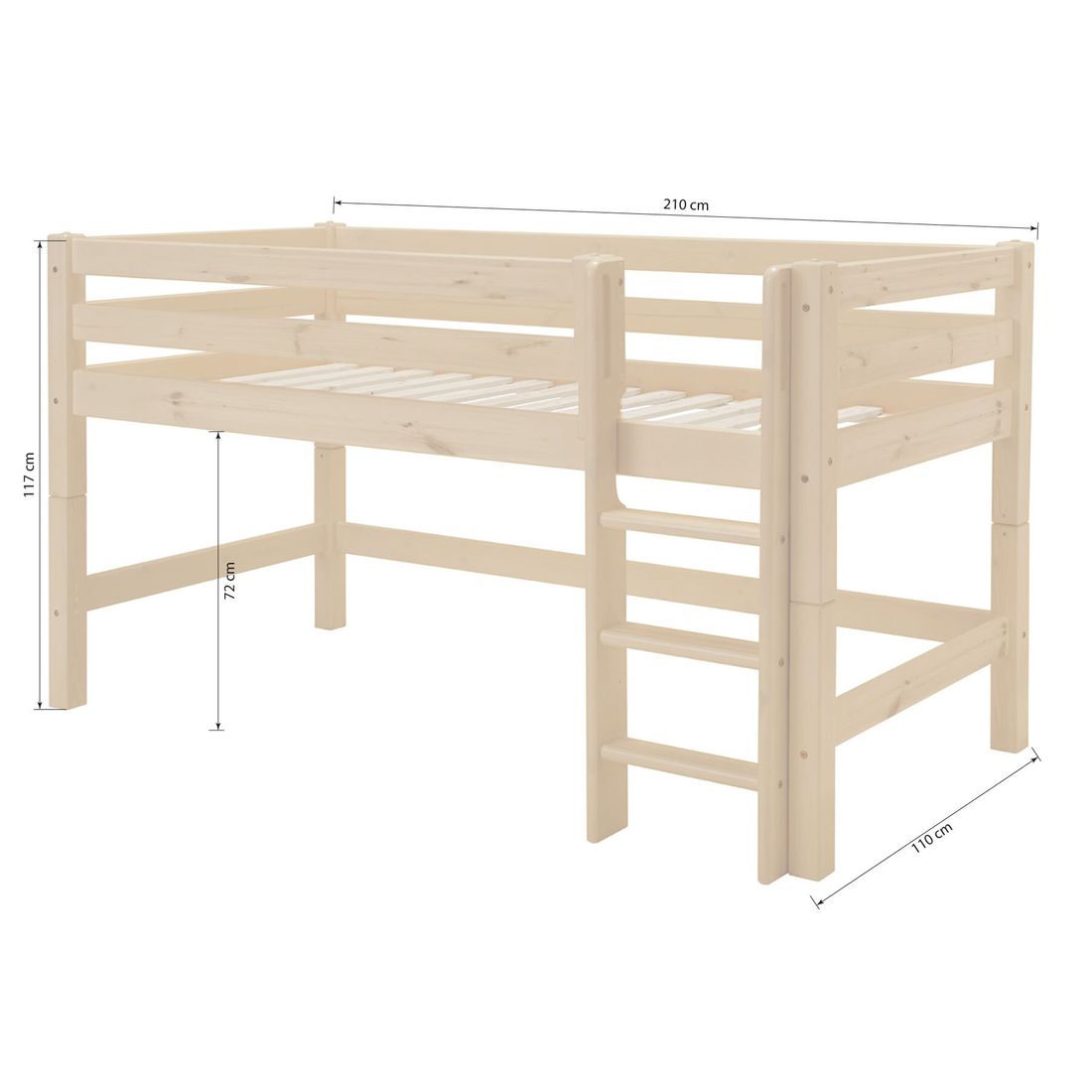 Mini-Hochbett Kids Paradise Kiefer Massivholz mit Lattenrost 90x200 cm