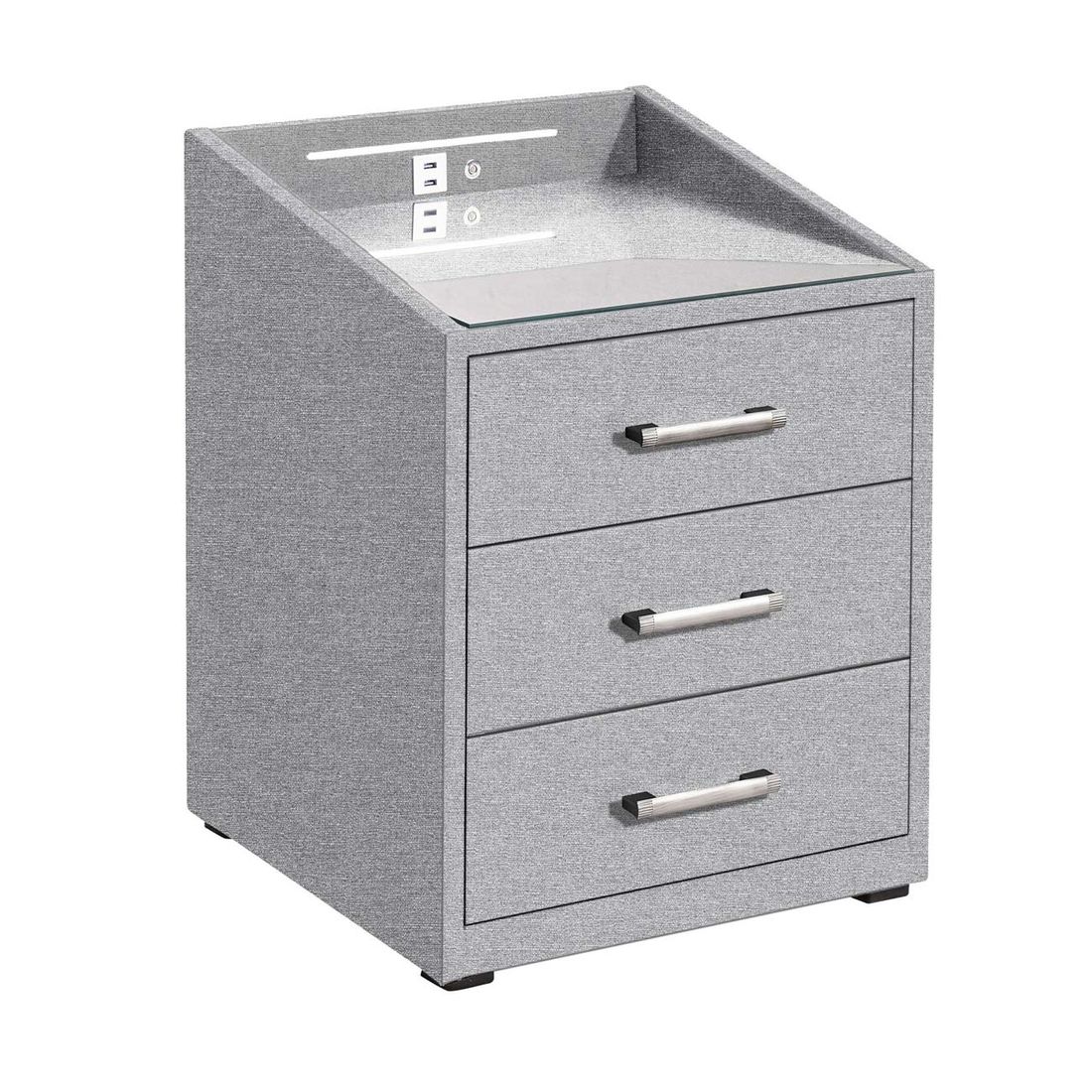 Polsternachttisch Bolton Webstoff H 61cm mit LED-Beleuchtung und USB-Anschluss