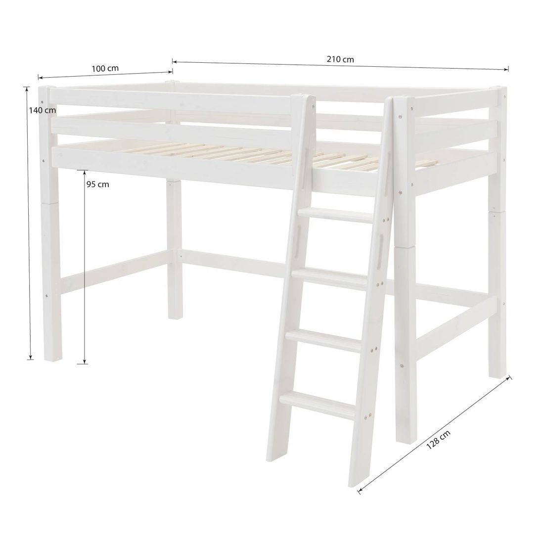 Midi-Hochbett Kids Paradise Kiefer Massivholz mit Lattenrost