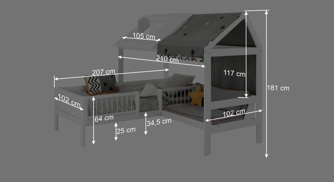 LIFETIME Hausbett und Sofa Ferienhaus Kiefer Massivholz mit Lattenrost