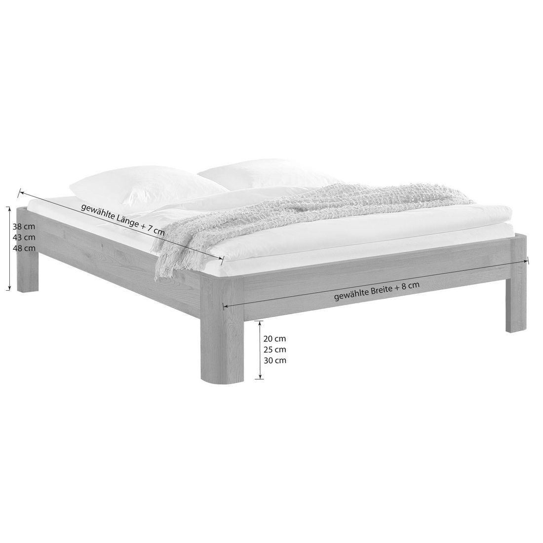 Bett Santa Clara Eiche Massivholz ohne Kopfteil