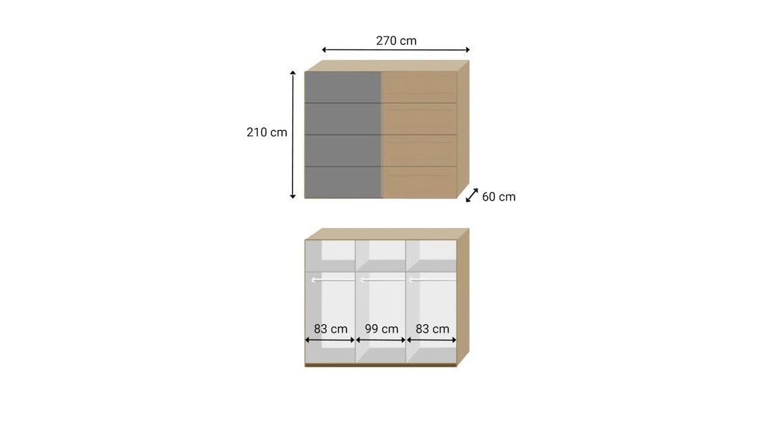 Schwebetüren-Kleiderschrank Gatia Eiche Dekor