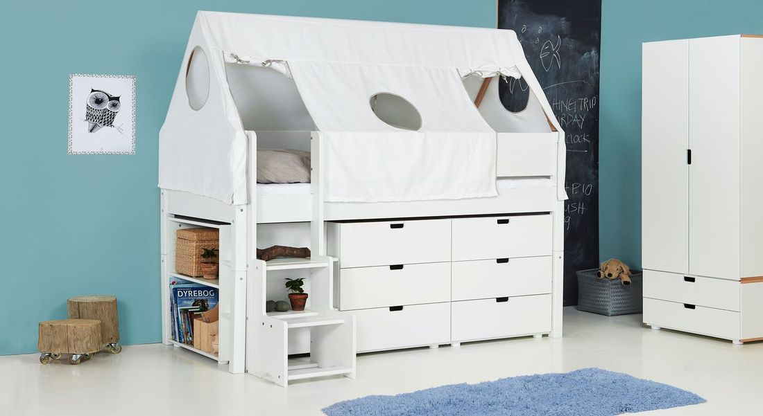 Mini-Hochbett Kids Town Tipi Buche teilmassiv mit Lattenrost und Stauraum