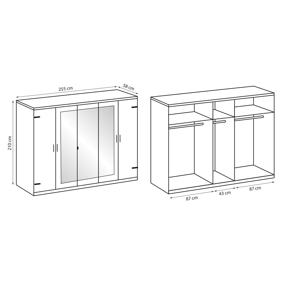 Drehtürenschrank Viano Eiche Dekor mit Spiegel 225x210cm