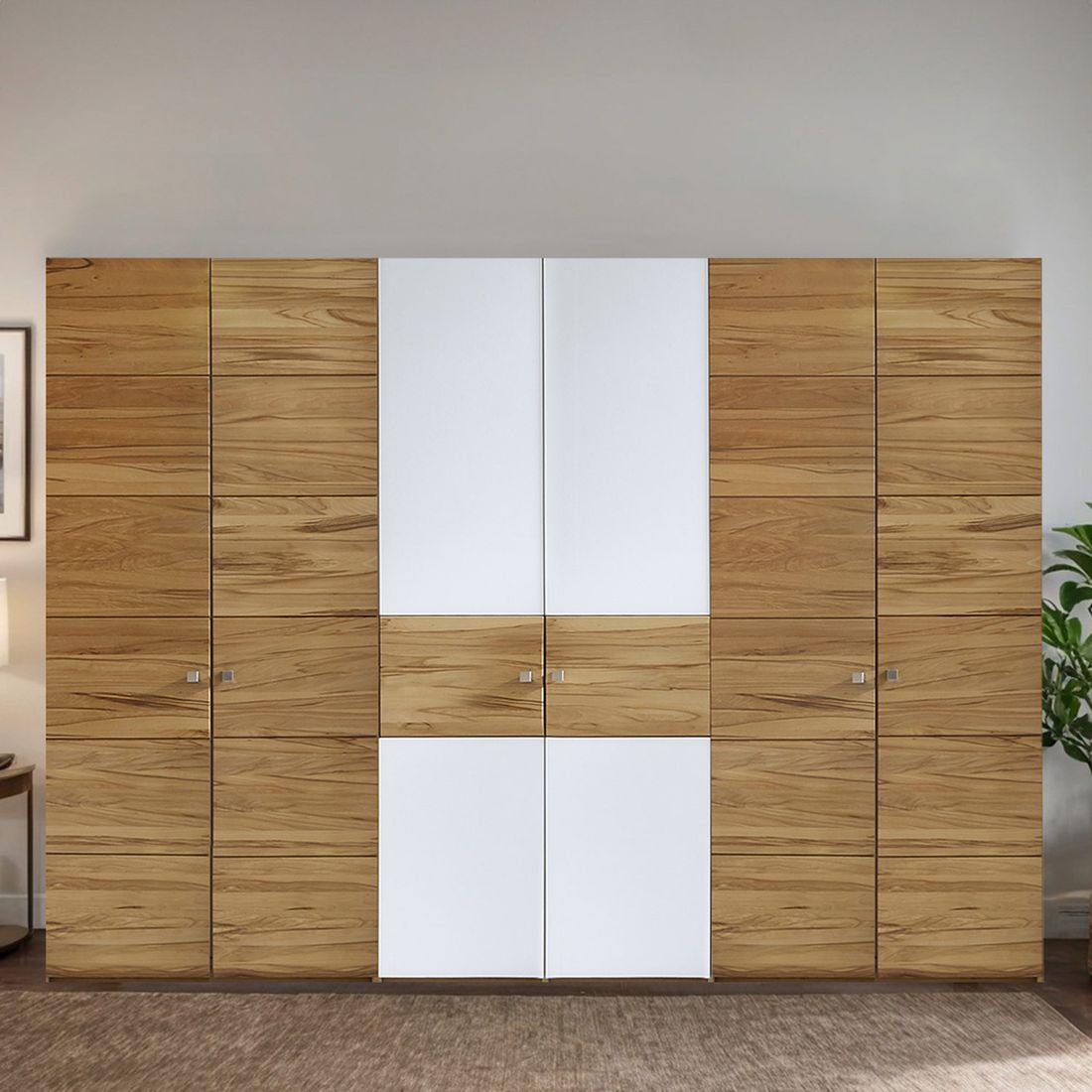 Drehtüren-Kleiderschrank Divari Kernbuche Massivholz mit Glasfront H 216cm