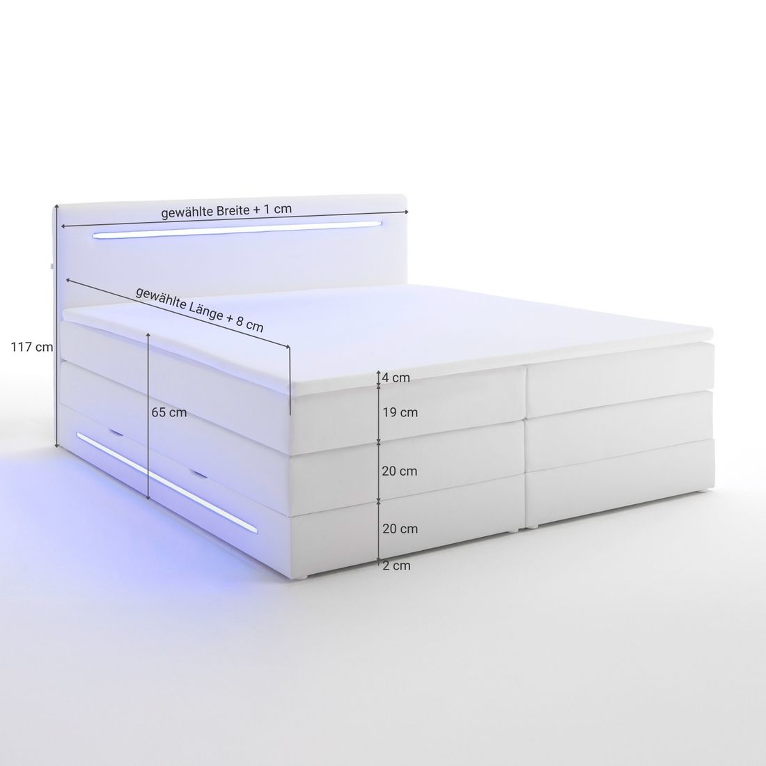 Boxspringbett Tarasco Kunstleder mit Beleuchtung und Bettkasten