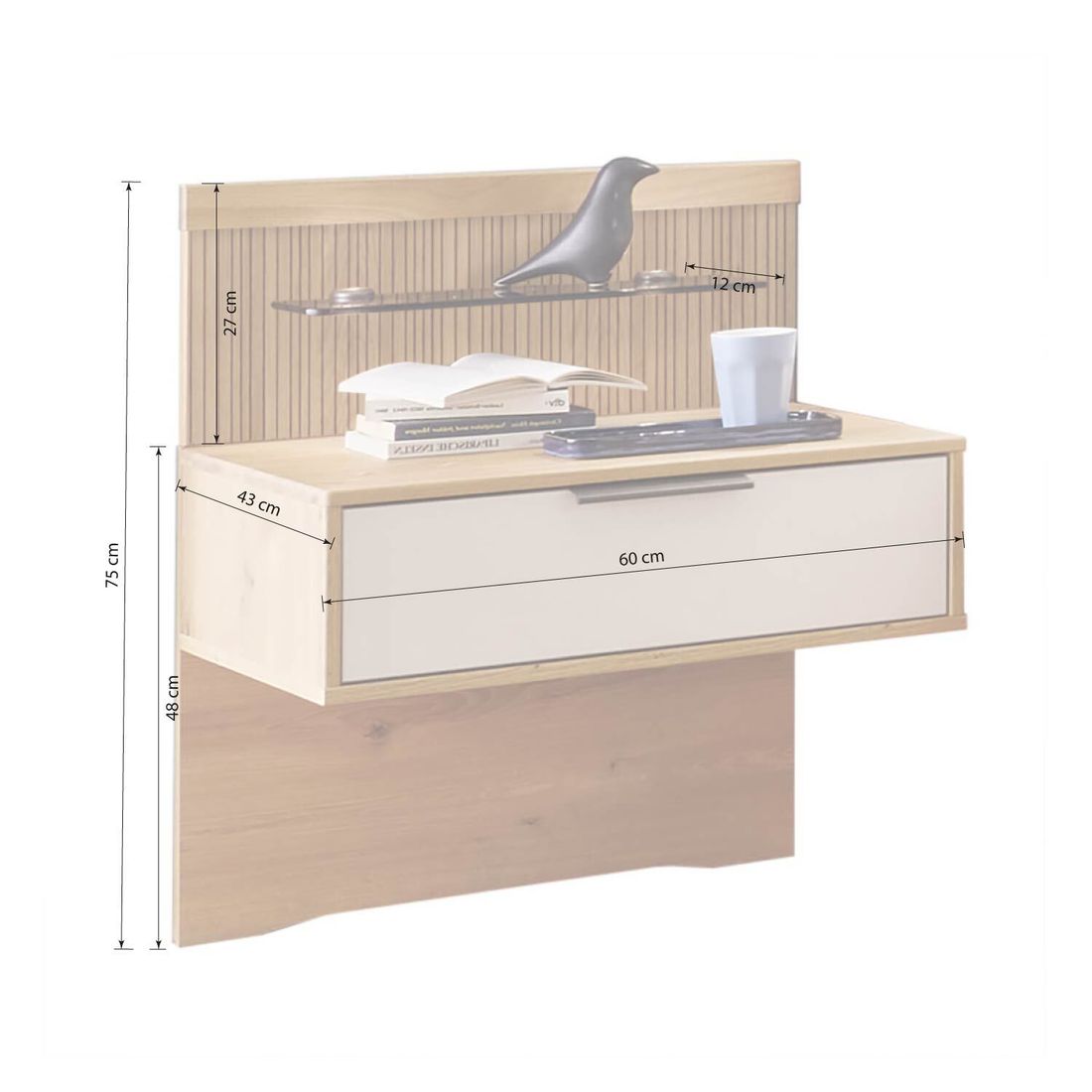 Schwebenachttisch Solya Eiche Dekor H 48cm