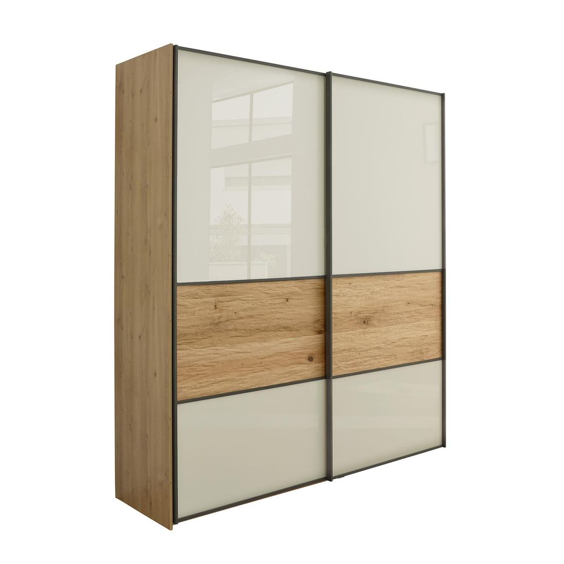 Interliving Schwebetüren-Kleiderschrank 1027 Eiche teilmassiv mit Glasfront