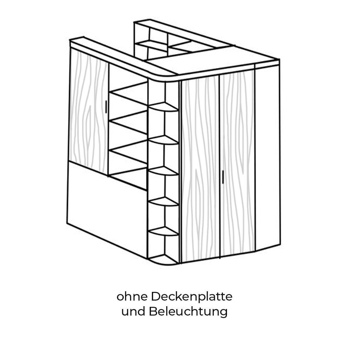 Eck-Kleiderschrank Porvenir begehbar mit Innenausstattung 124x201cm